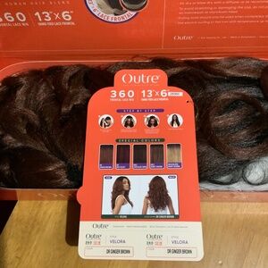 NIB, Outre human hair blend lace front wig, Velora, DR ginger brown, hand tied
